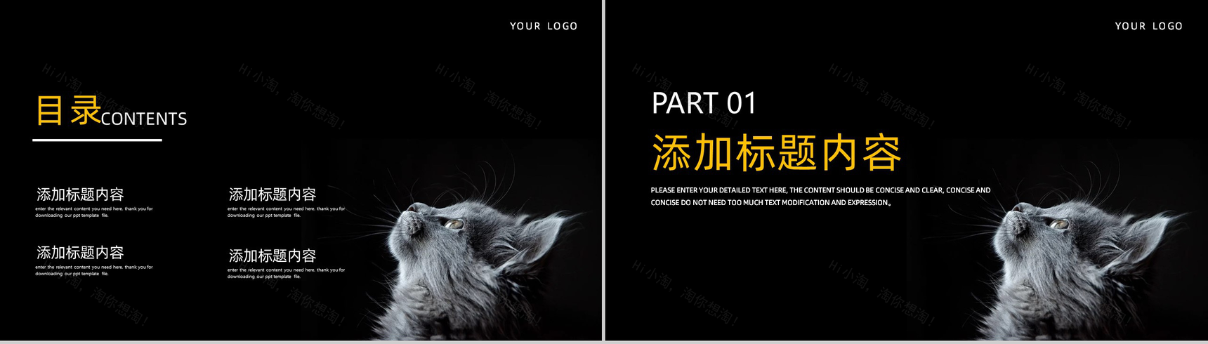 黑色简约萌宠宠物主题项目介绍PPT模板-2