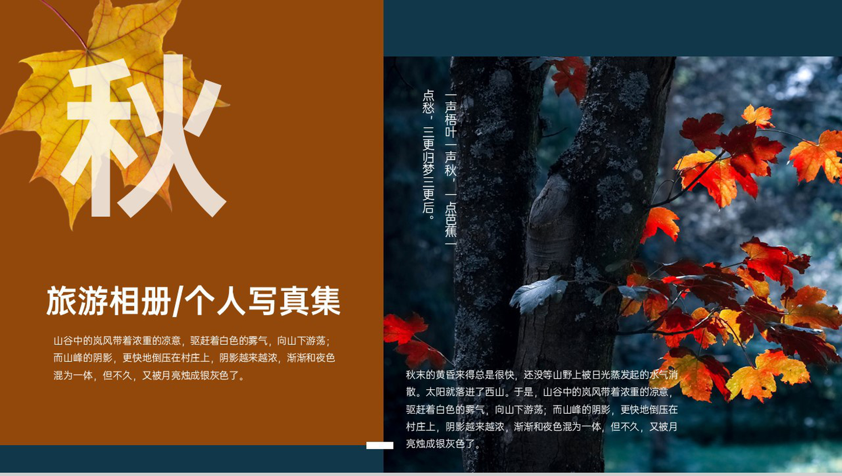 褐色简约杂志风秋季旅行纪念册个人写真集PPT模板