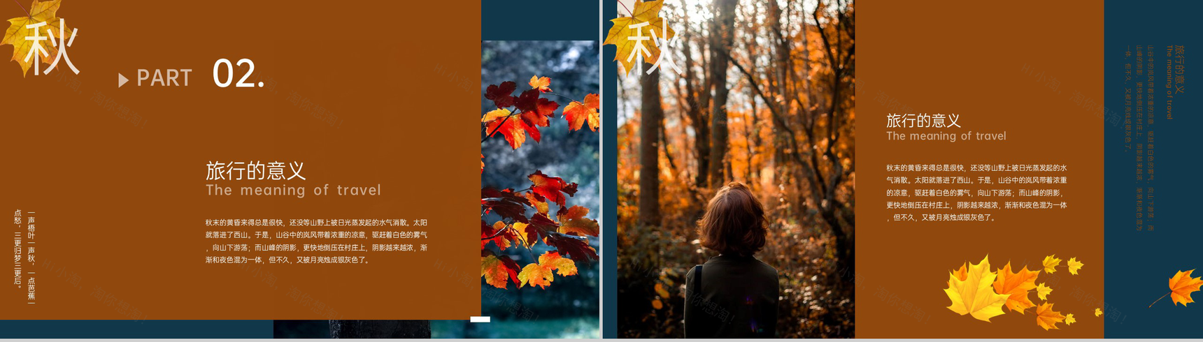 褐色简约杂志风秋季旅行纪念册个人写真集PPT模板-4