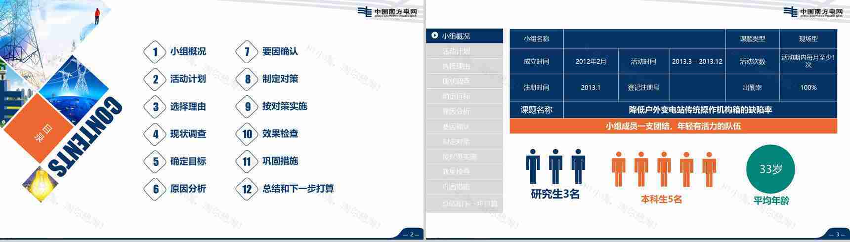 导航南方电网QC工作汇报PPT模板-2