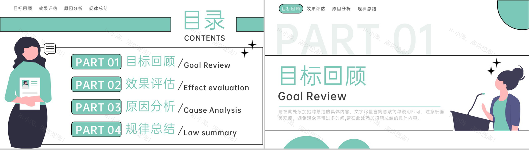 绿色扁平风年度招聘部门复盘总结PPT模板-2