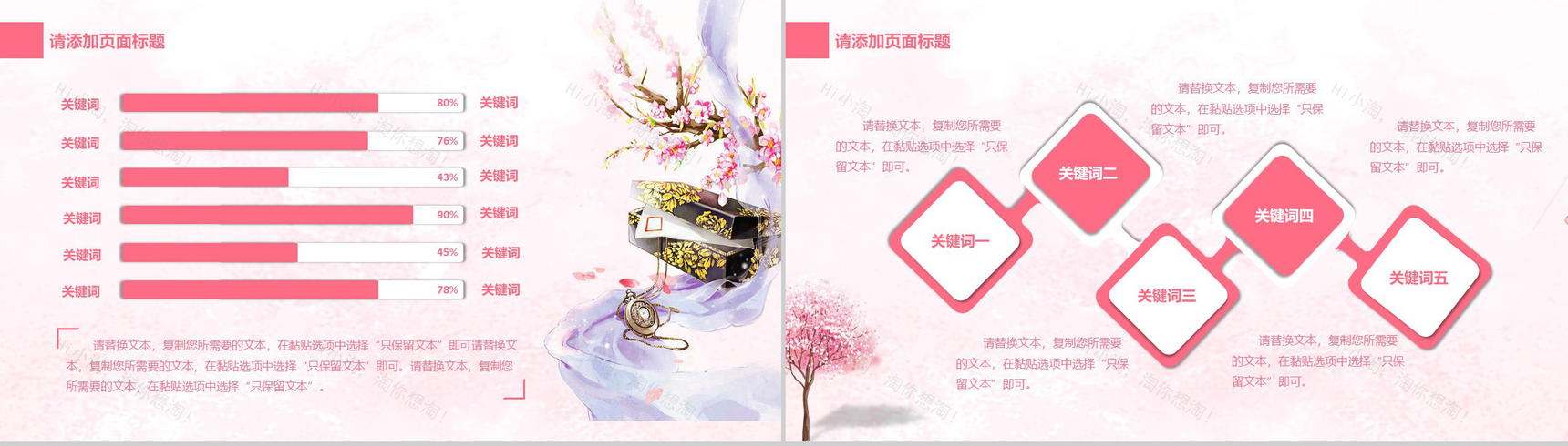 粉色樱花小清新工作总结通用PPT模板-7