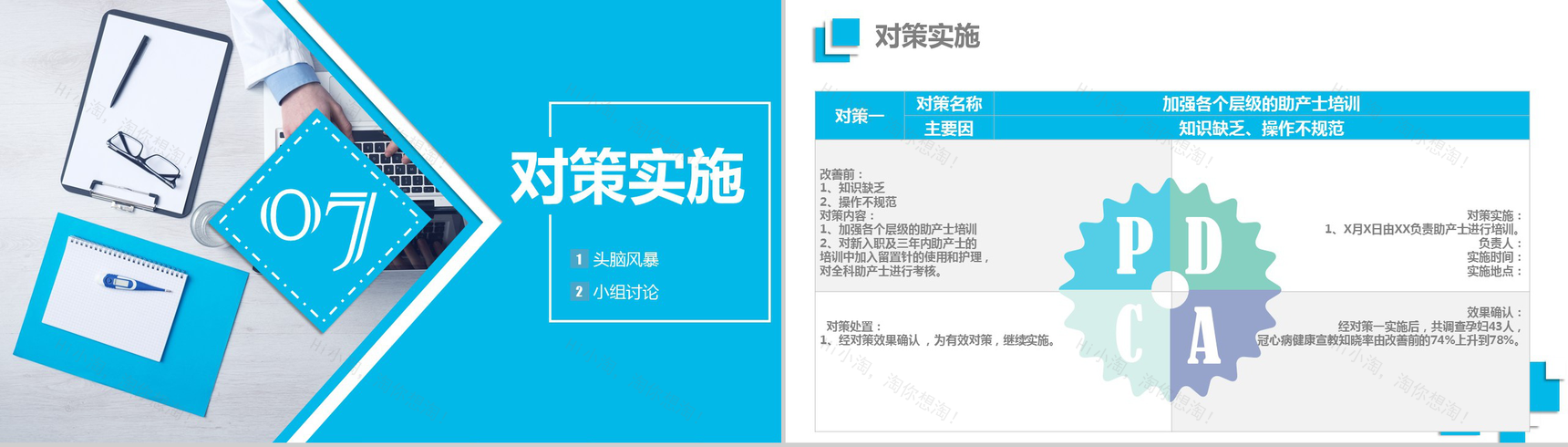 蓝色精美简约医疗QC品管圈学术研究产品汇报PPT模板-11