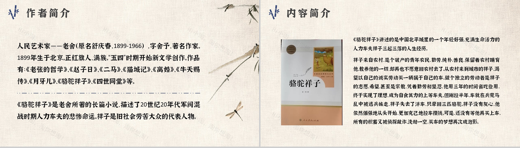 中小学生必读文学著作骆驼祥子老舍作品赏析心得PPT模板-3