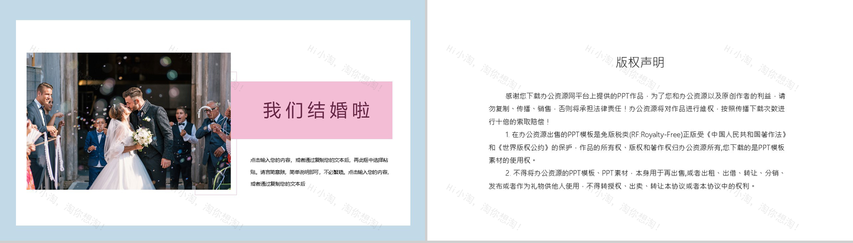 粉蓝唯美森系小清新婚礼开场片头结婚相册图集PPT模板-10