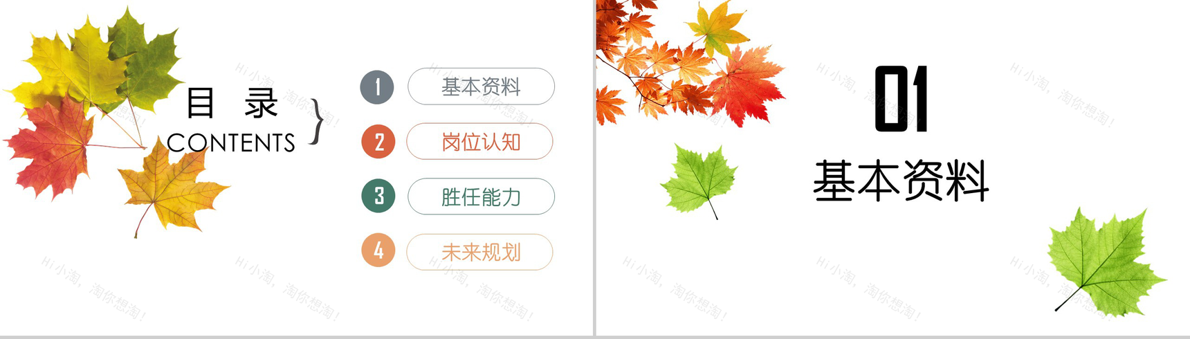 清新淡雅树叶个人简历求职竞聘PPT模板-2