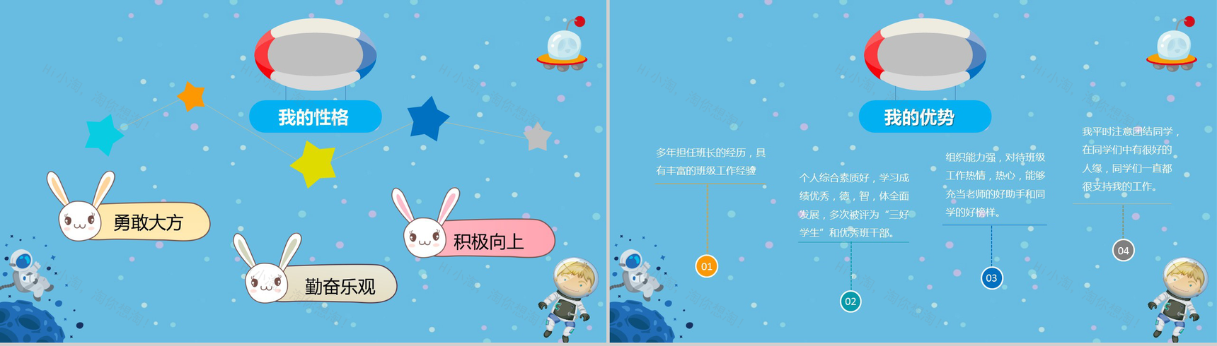 星空卡通小学生竞选班干部自我介绍PPT模板-3