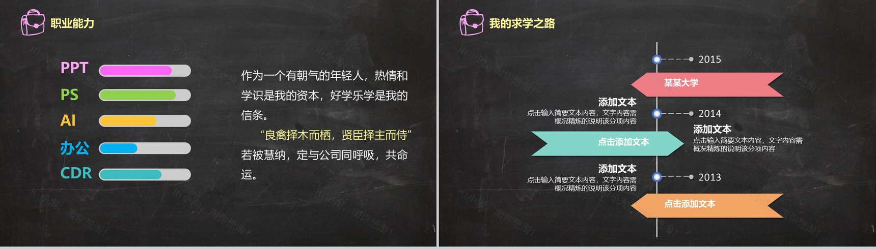 黑板风创意时尚竞聘求职个人简历自我介绍PPT模板-3