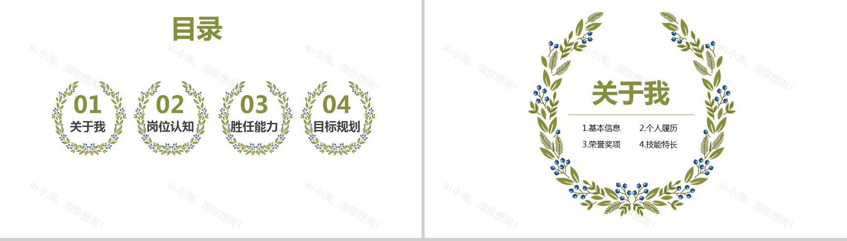 绿色简约小清新唯美个人求职简历竞聘述职PPT模板-2