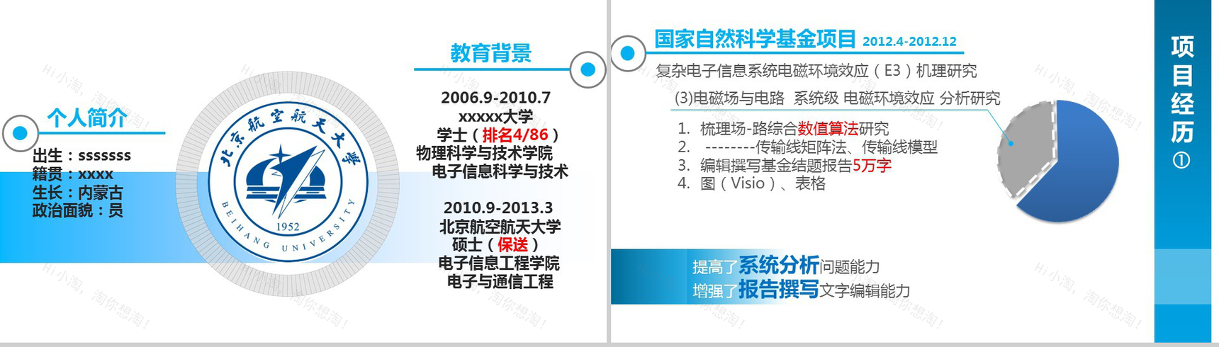 大气简约时尚蓝色个人求职竞聘简历自我介绍PPT模板-2