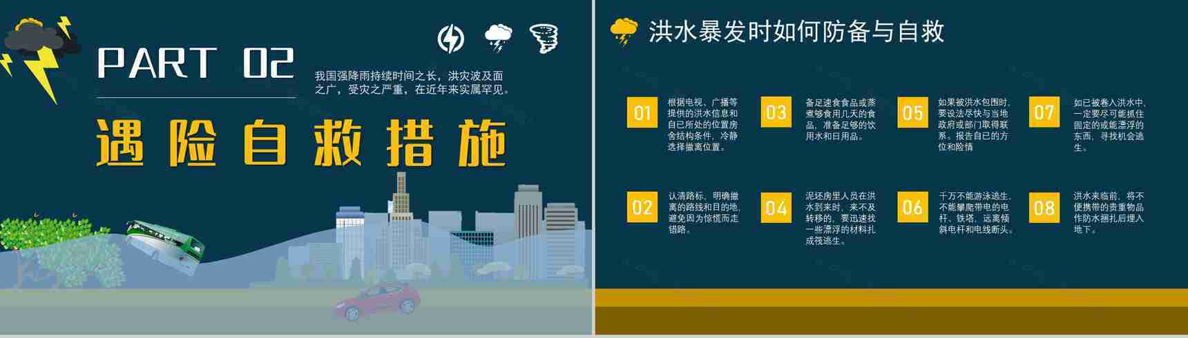 雨季城市防洪防汛知识科普校园安全教育宣传PPT模板-5
