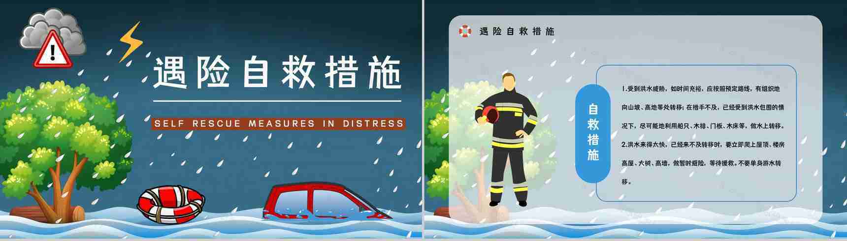 暴雨防洪防汛措施宣传教育抗洪救灾安全自救小知识科普通用PPT模板-6