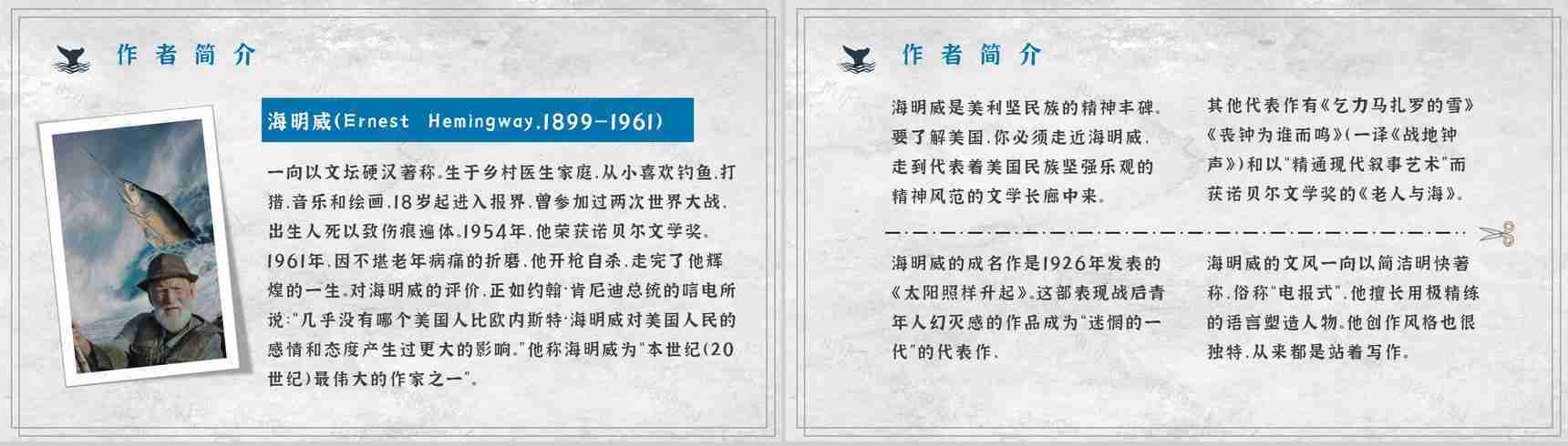 海明威文学作品《老人与海》小说介绍艺术特色鉴赏课件PPT模板-4