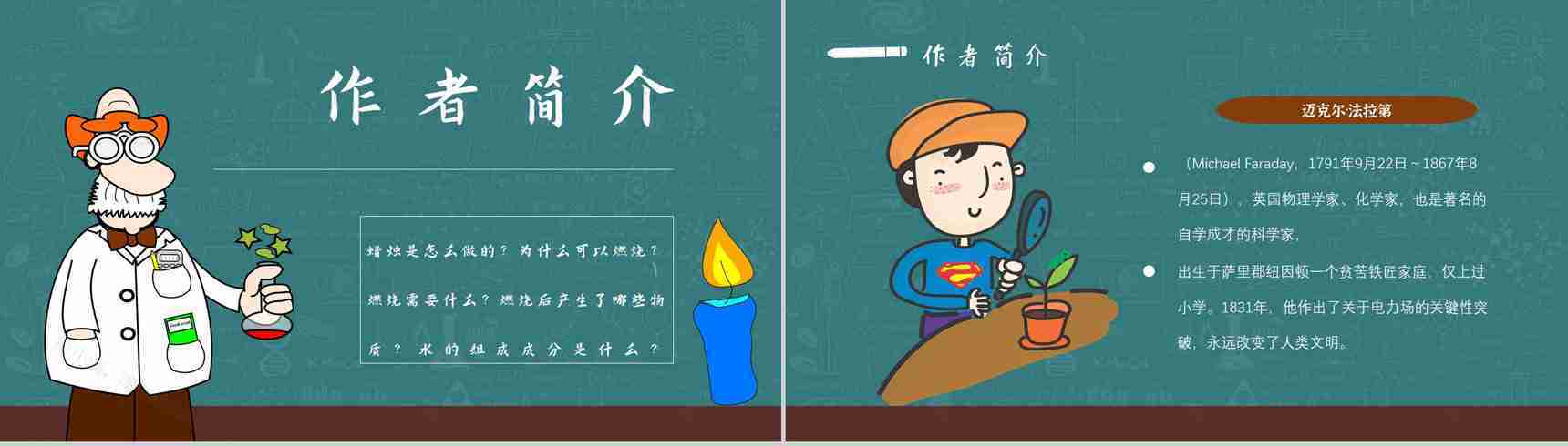 教育培训法拉第《蜡烛的故事》作者简介心得体会PPT模板-2