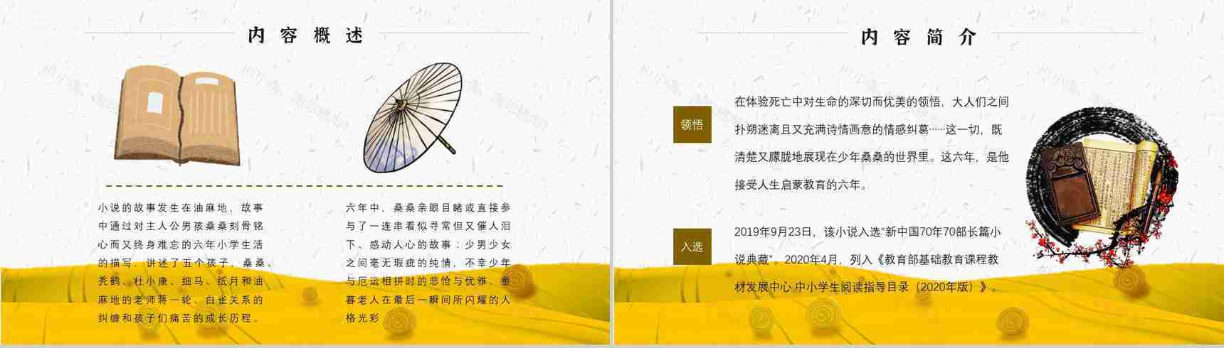 读书分享《草房子》作品简介名著读后感PPT模板-5