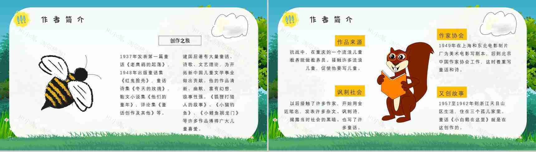 教育培训金近《狐狸打猎人》作者简介心得体会PPT模板-3