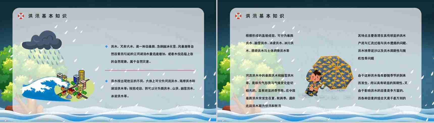 暴雨防洪防汛措施宣传教育抗洪救灾安全自救小知识科普通用PPT模板-4