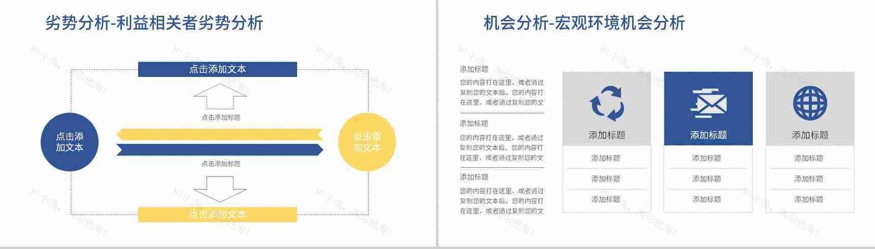 SWOT分析企业战略简约蓝色扁平风优势劣势PPT模板-7