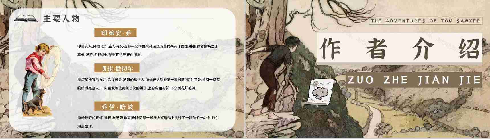 读书笔记《汤姆索亚历险记》作者简介名著片段赏析PPT模板-9