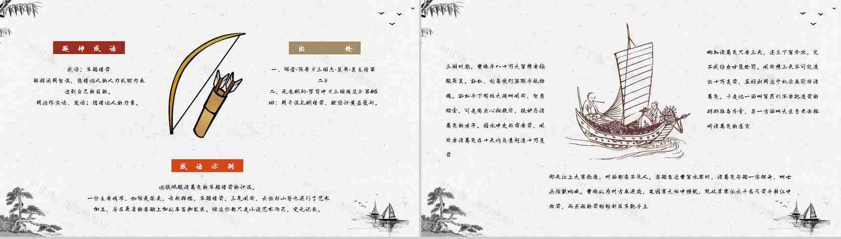 中国古典名著《三国演义》典故草船借箭故事介绍片段赏析PPT模板-5