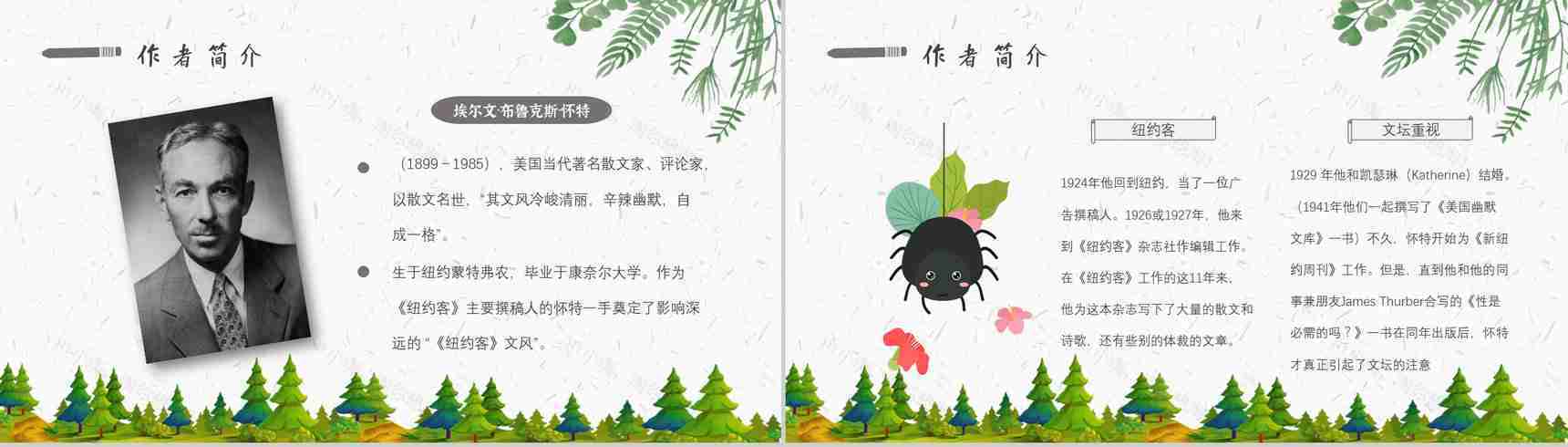 读书分享怀特《夏洛的网》作者简介寓言故事读后感PPT模板-4