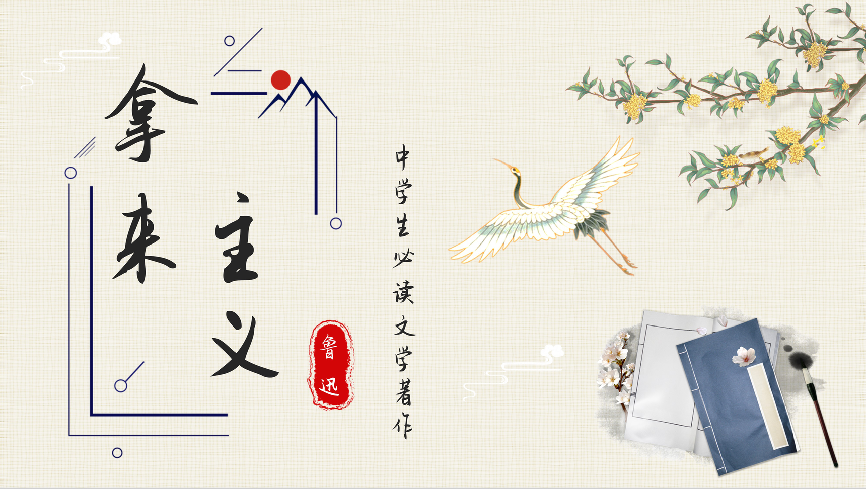 国内著名作家鲁迅代表作之一《拿来主义》内容介绍鉴赏分析杂文读后感分享通用PPT模板