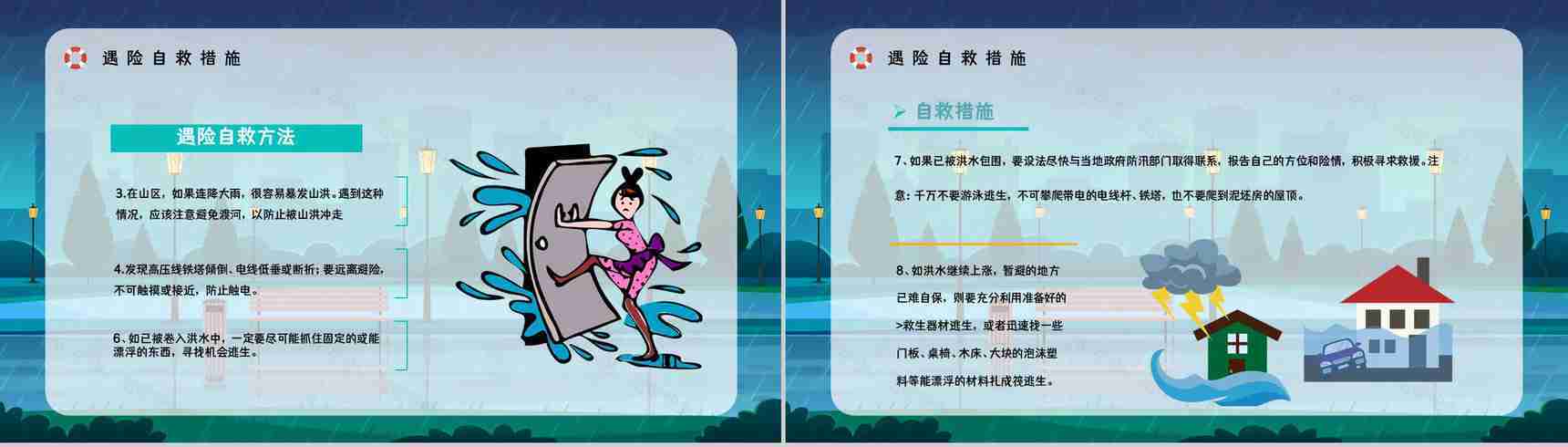 防洪防汛抗灾安全教育小常识咨询夏季极端天气自然灾害救援演练方案PPT模板-7