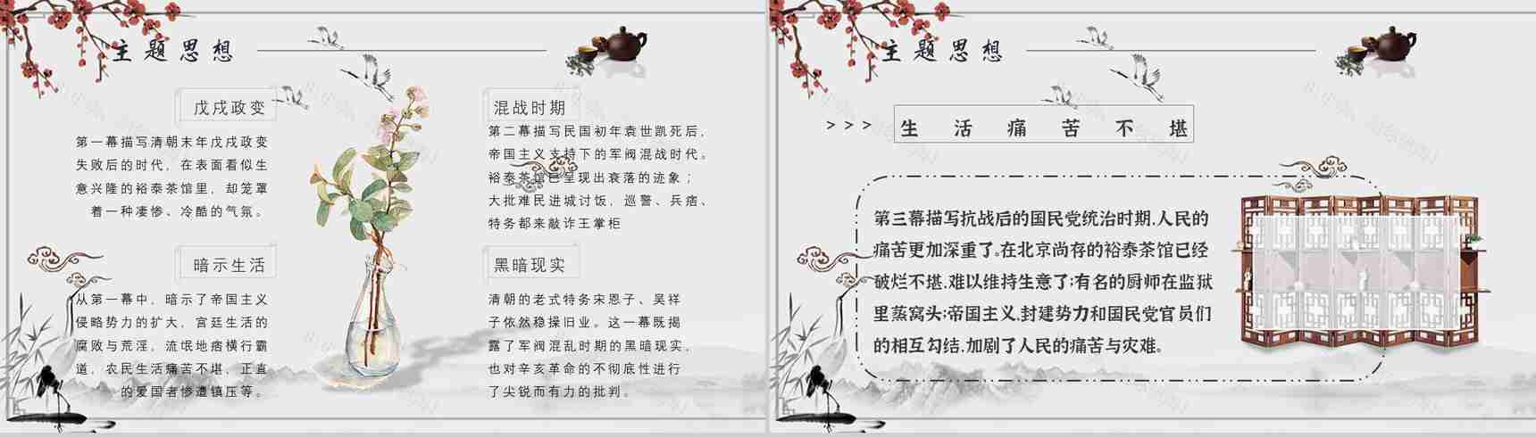 读书分享老舍《茶馆》作品简介名著读后感PPT模板-9