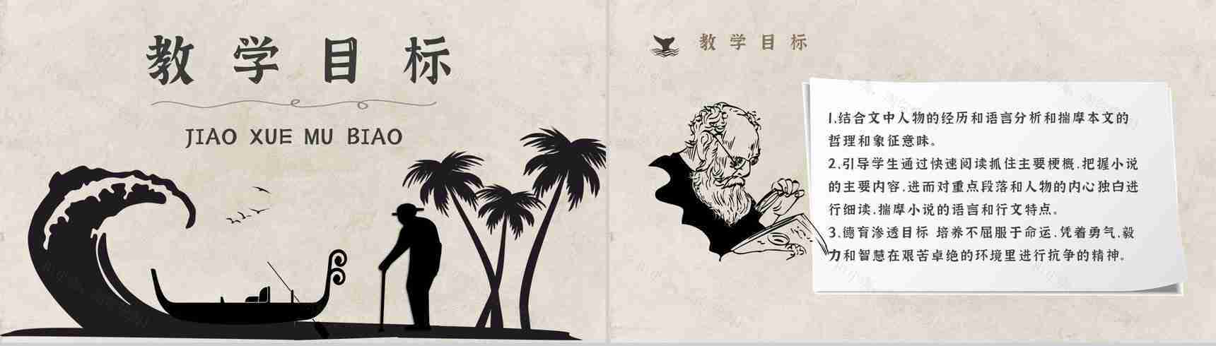 知识点梳理教育培训海明威《老人与海》艺术特色名著PPT模板-2