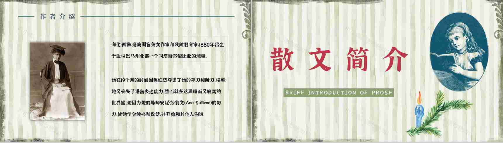 教育教学《假如给我三天光明》作品简介好词好句摘抄整理PPT模板-5