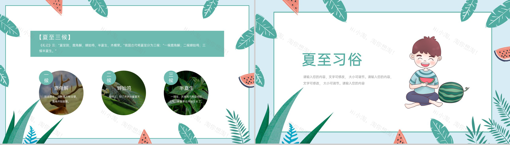 青色小清新二十四节气之夏至节气由来及习俗介绍PPT模板-4