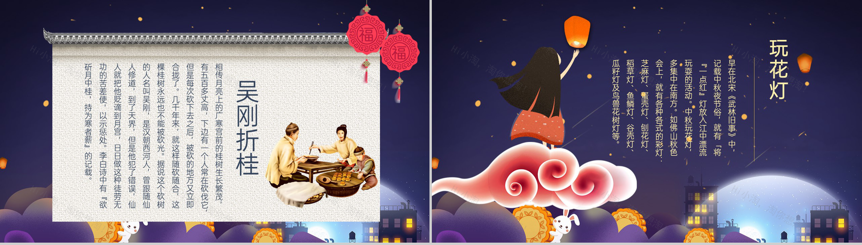 蓝紫可爱卡通风中秋节历史风俗习惯介绍PPT模板-7