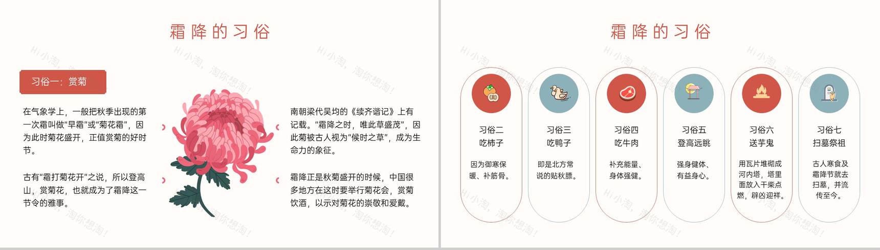 橙红小清新风二十四节气霜降介绍霜降的习俗PPT模板-8