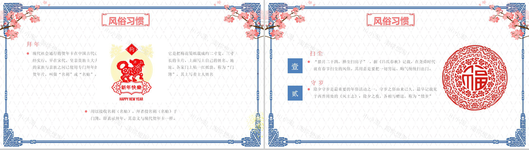 蓝色简约春节习俗传统节日习俗PPT模板-7
