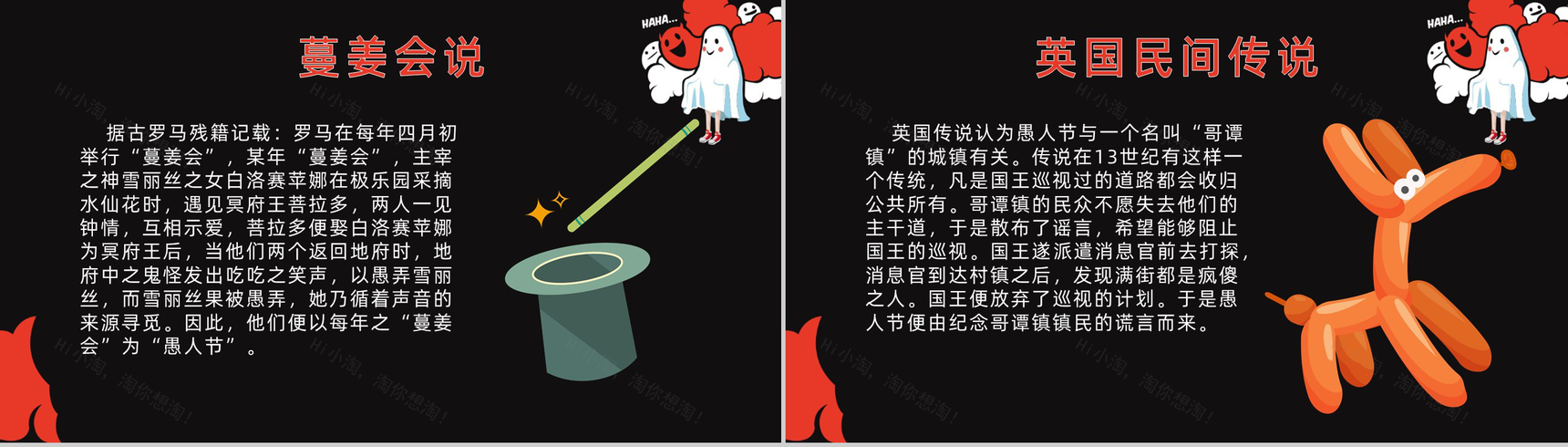 黑色可爱卡通有关愚人节的传说PPT模板-4