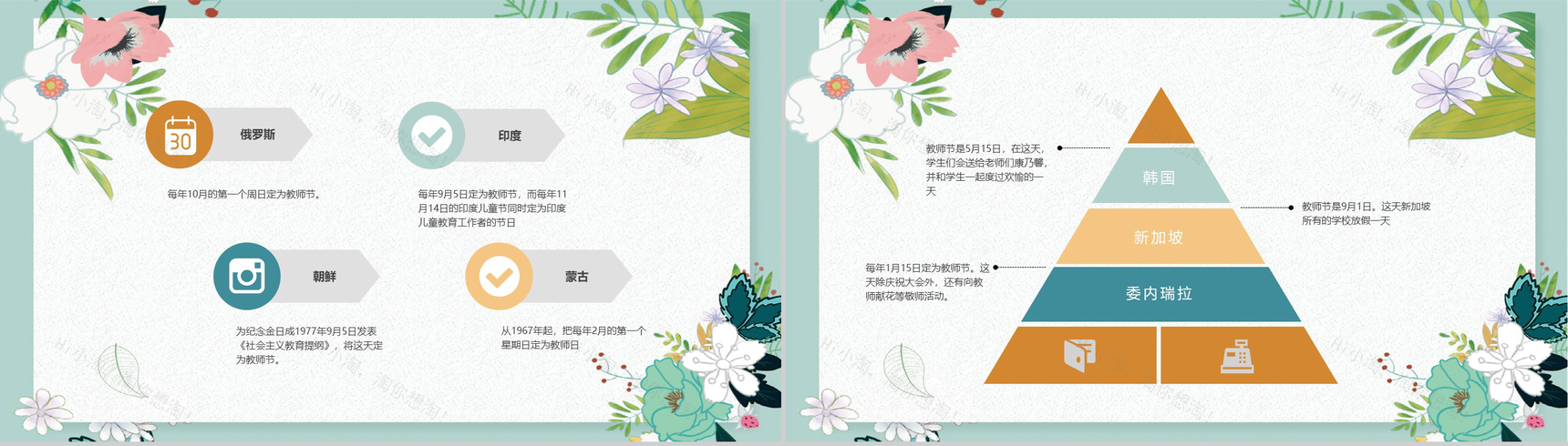 小清新唯美花卉教师节主题介绍PPT模板-10