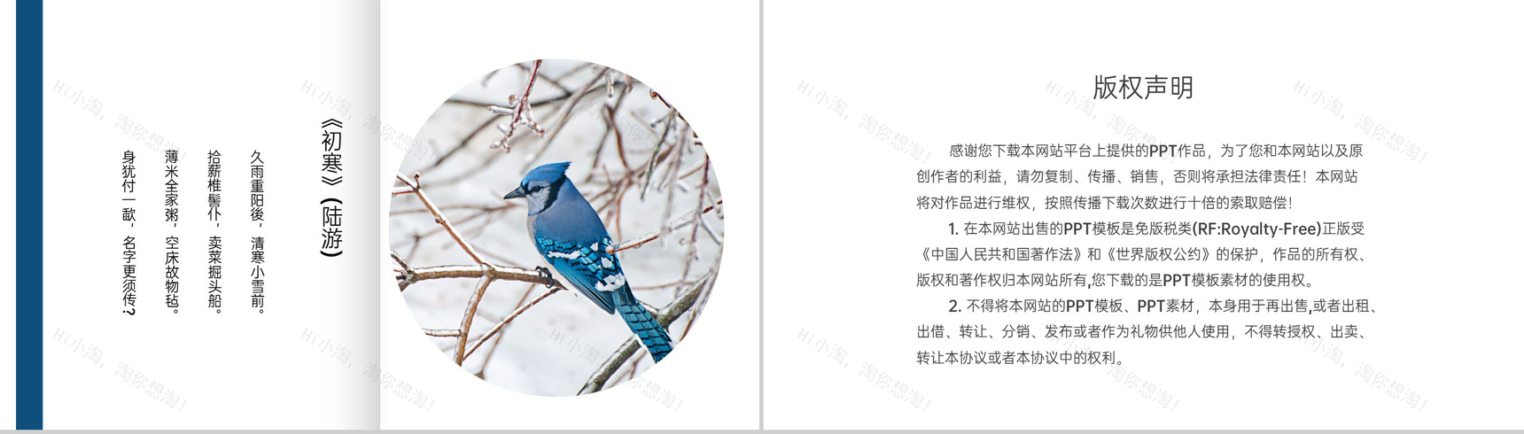 蓝白撞色简约风传统节气小雪的习俗介绍PPT模板-9