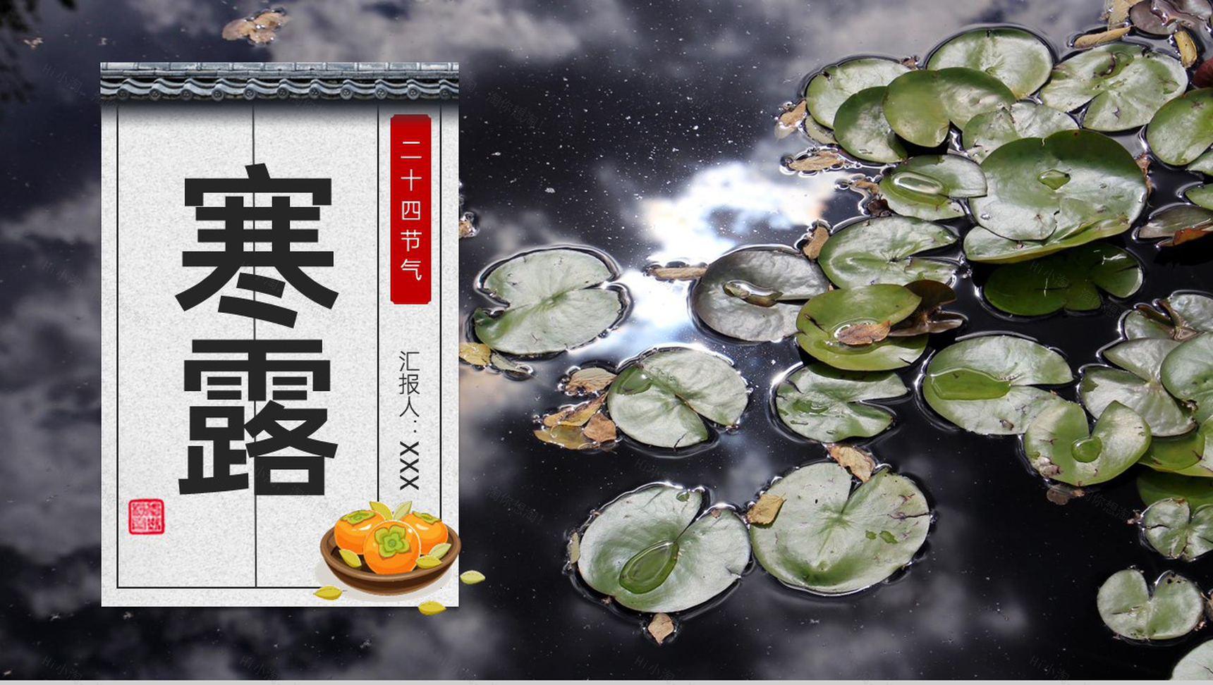 灰色简约中国风二十四节气介绍寒露习俗PPT模板-1