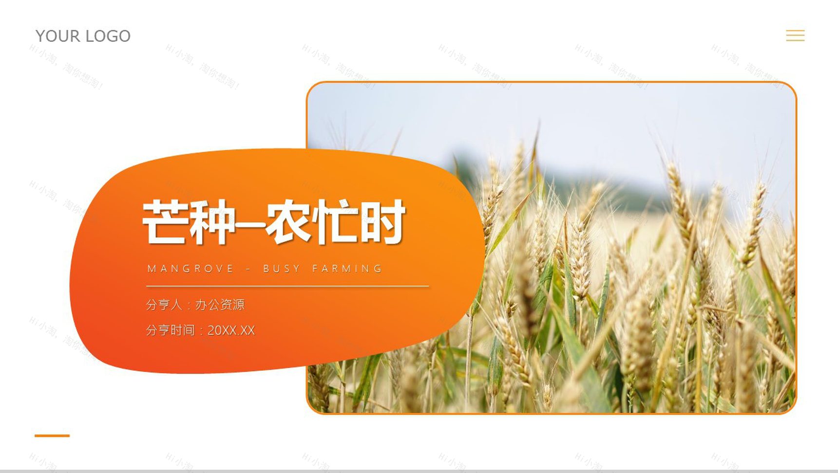 橙色简约中国二十节气芒种节日农忙时PPT模板-1