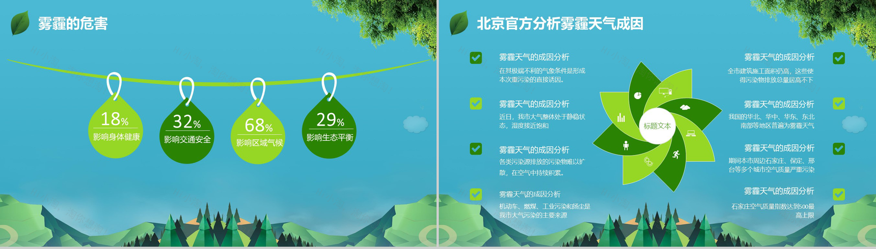 清新简约绿色防治雾霾环境活动策划PPT模板-13