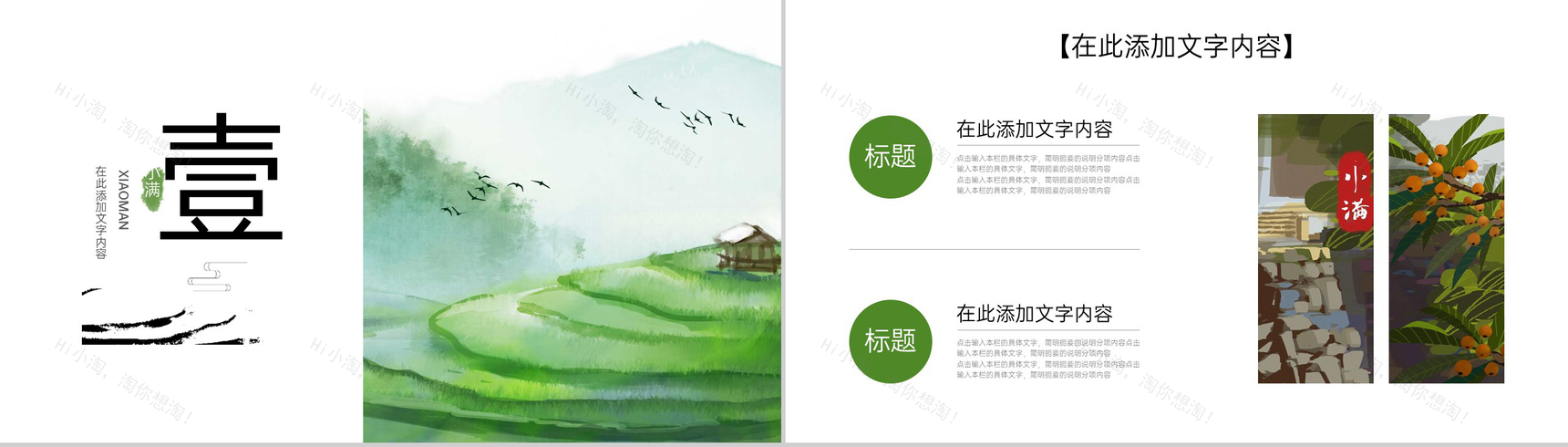 绿色清新淡雅二十四节气小满水墨画节日宣传PPT模版-3