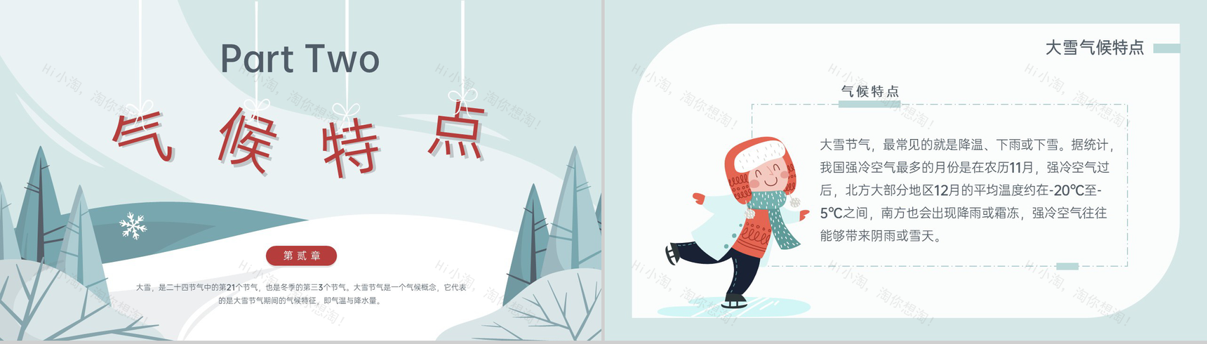 绿色小清新风传统节气之大雪气候特点介绍PPT模板-4