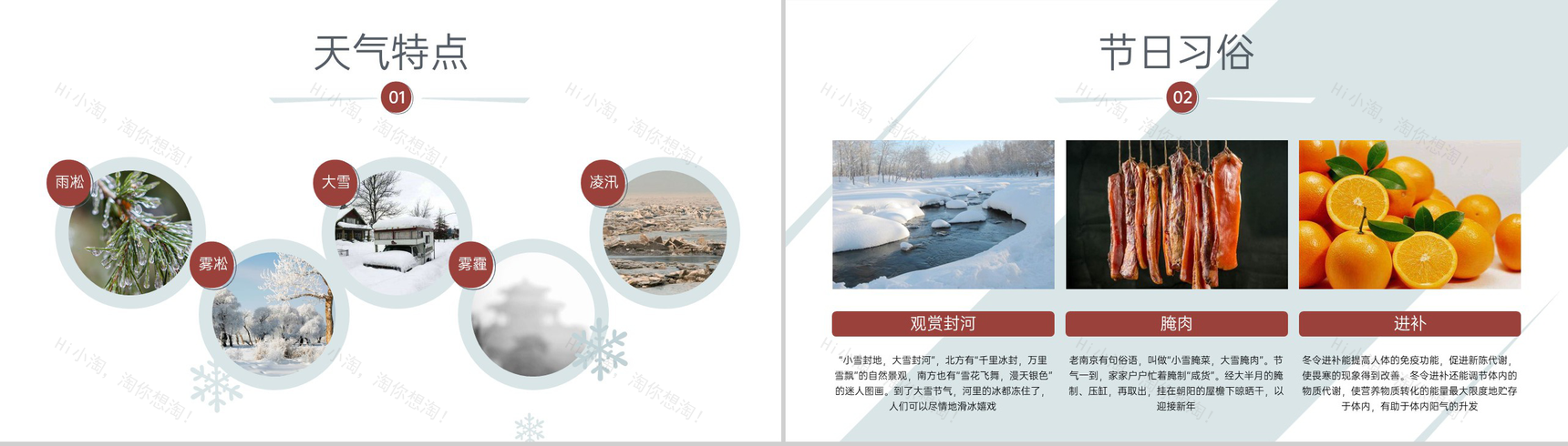 水绿色小清新风传统节气之大雪习俗文化介绍PPT模板-3