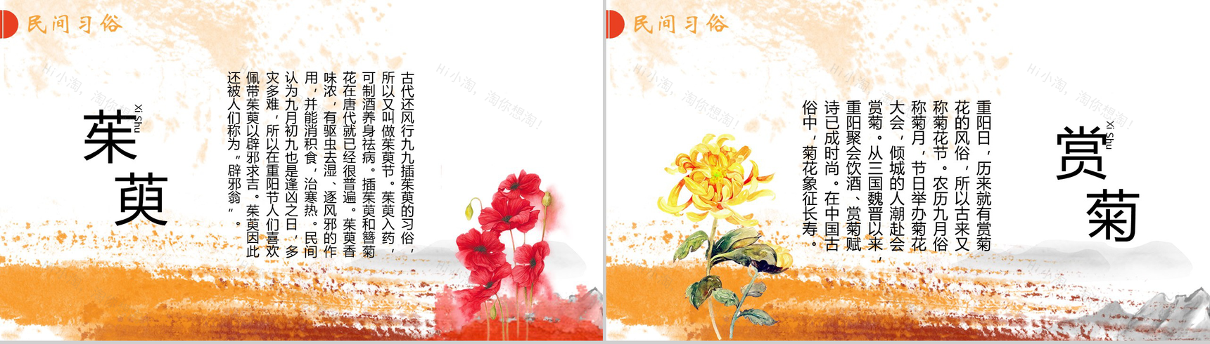 菊花简约重阳节民族风俗节日介绍PPT模板-6