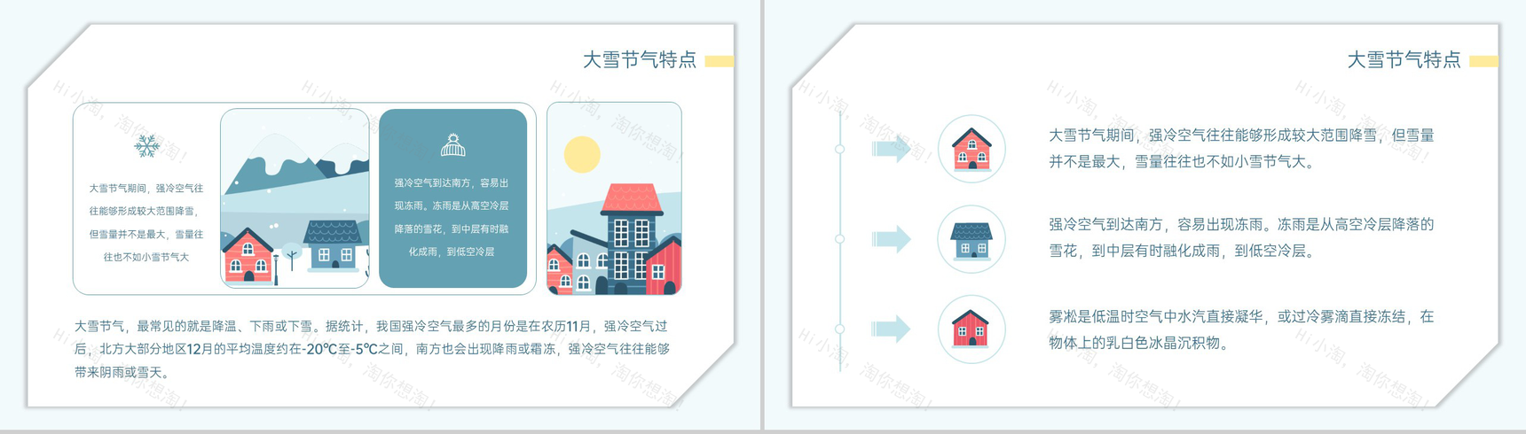 青色可爱卡通风传统节气之大雪主题教育教学PPT模板-4