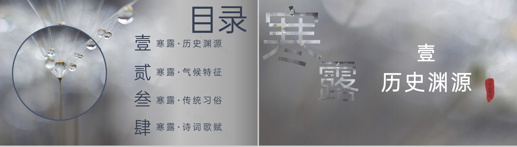灰色创意简约风二十四节气寒露历史渊源介绍PPT模板-2