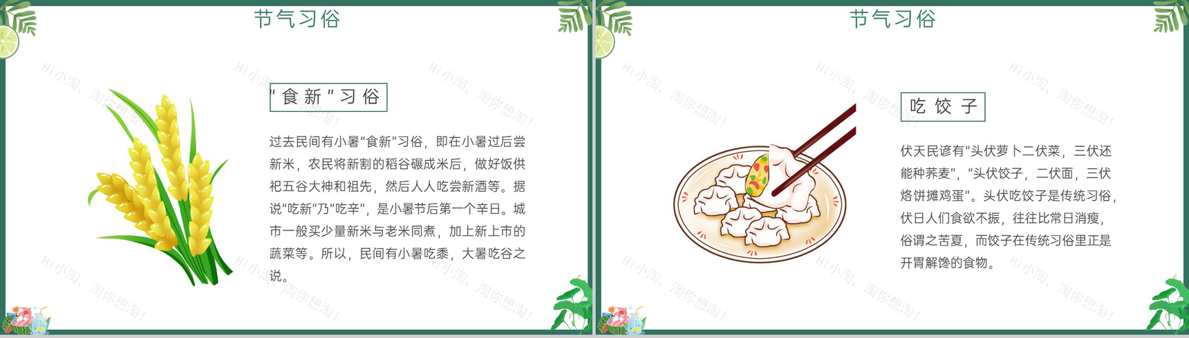 绿色清新风日热三分二十四节气之小暑介绍PPT模板-8