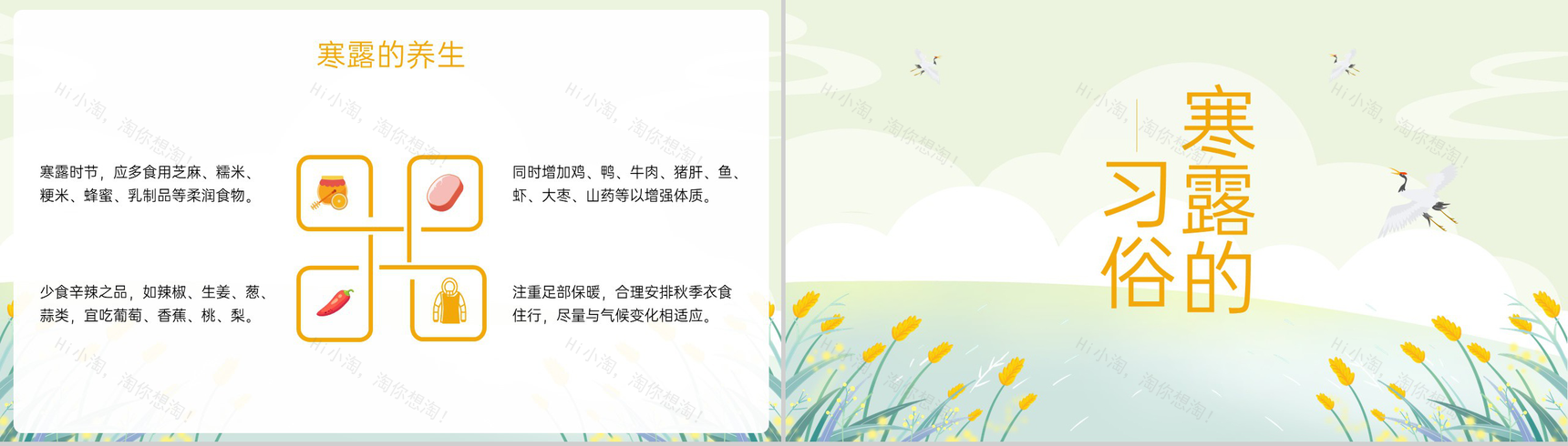 黄色小清新二十四节气寒露节气介绍寒露的三候PPT模板-7