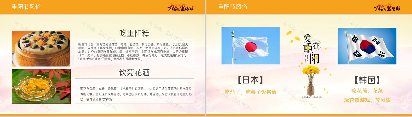 黄色卡通风九九重阳节介绍重阳节的由来PPT模板-8