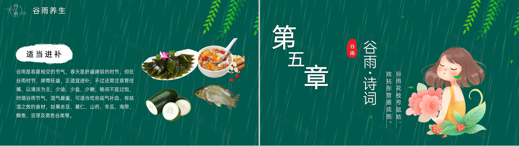 绿色手绘风二十四节气谷雨气候特征介绍PPT模板-11